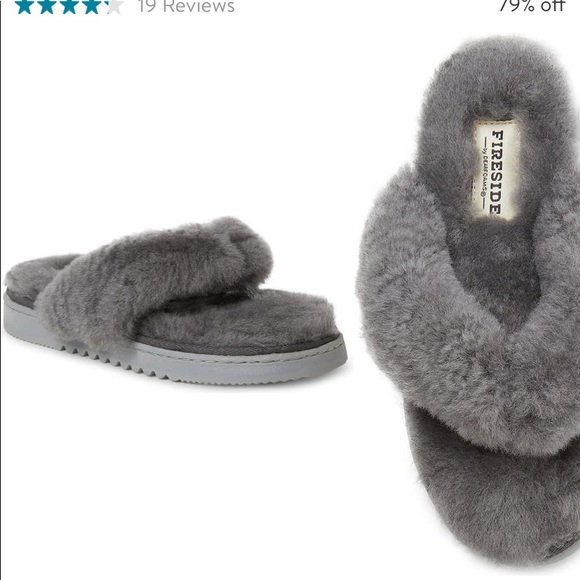 Cozy Shearling flip flop slippers grey gray 8 7.5 NEW NIB Fireside by De… - Picture 1 of 5